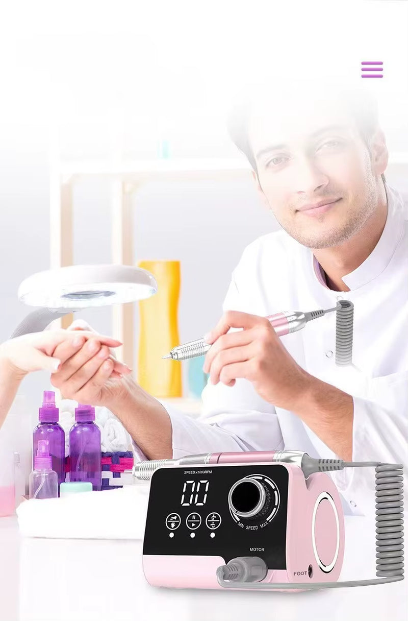 Portable High-Power 35000RPM Salon Nail Drill Machine with Nail File Plastic Desktop Display