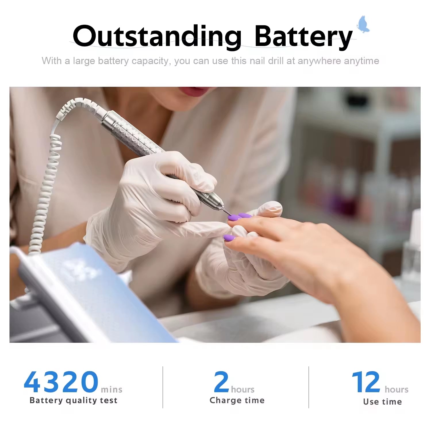 Professional Nail Drill Machine USB Rechargeable Brushless Motor 0-35000Rpm Electric Nail File with US Plug 85W