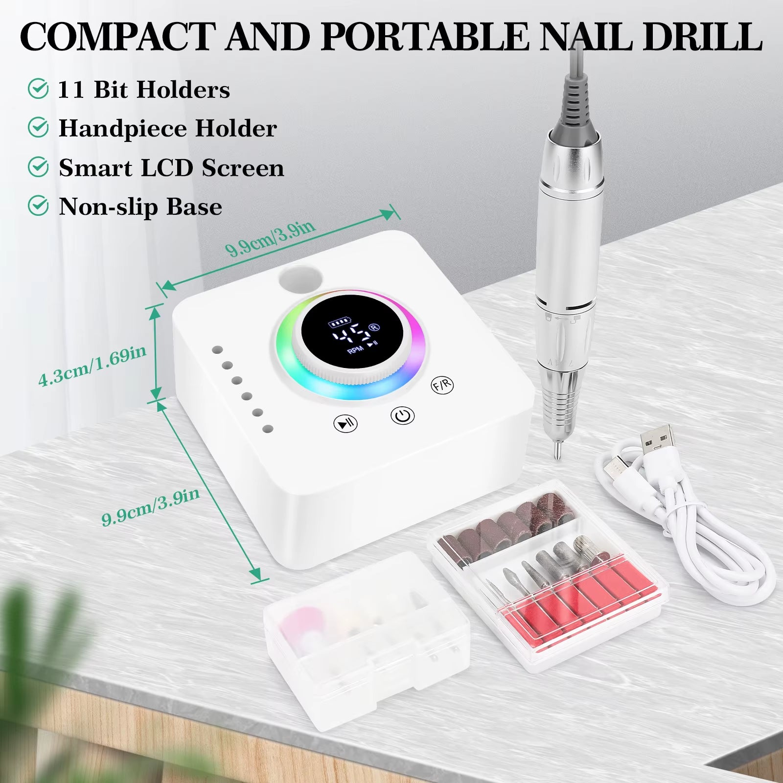 Customizable Logo Rechargeable 45000RPM Electric E-File Nail Drill Machine Plastic Manicure Compatible Nail Drill with Logo