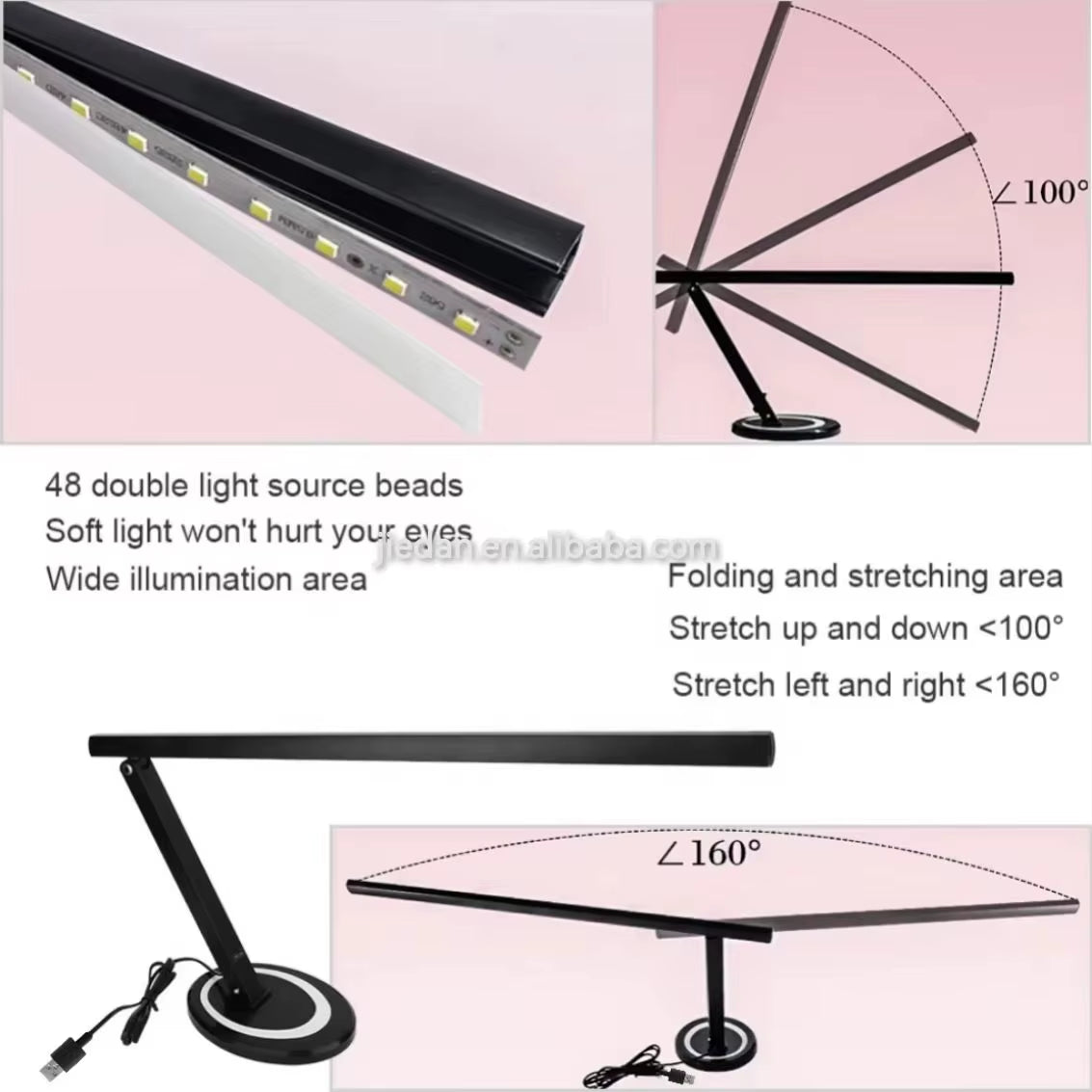 Professional Portable 48W LED Desk Lamp Folding Table Lamp for Tattoo/Manicure/Makeup Black Eye