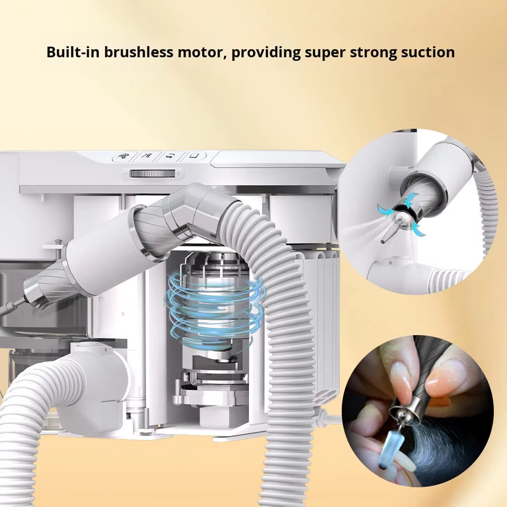 Professional 2-In-1 Nail Drill Brushless Motor with Low Noise Vacuum Cleaner and Dust Collector for Nail Salons