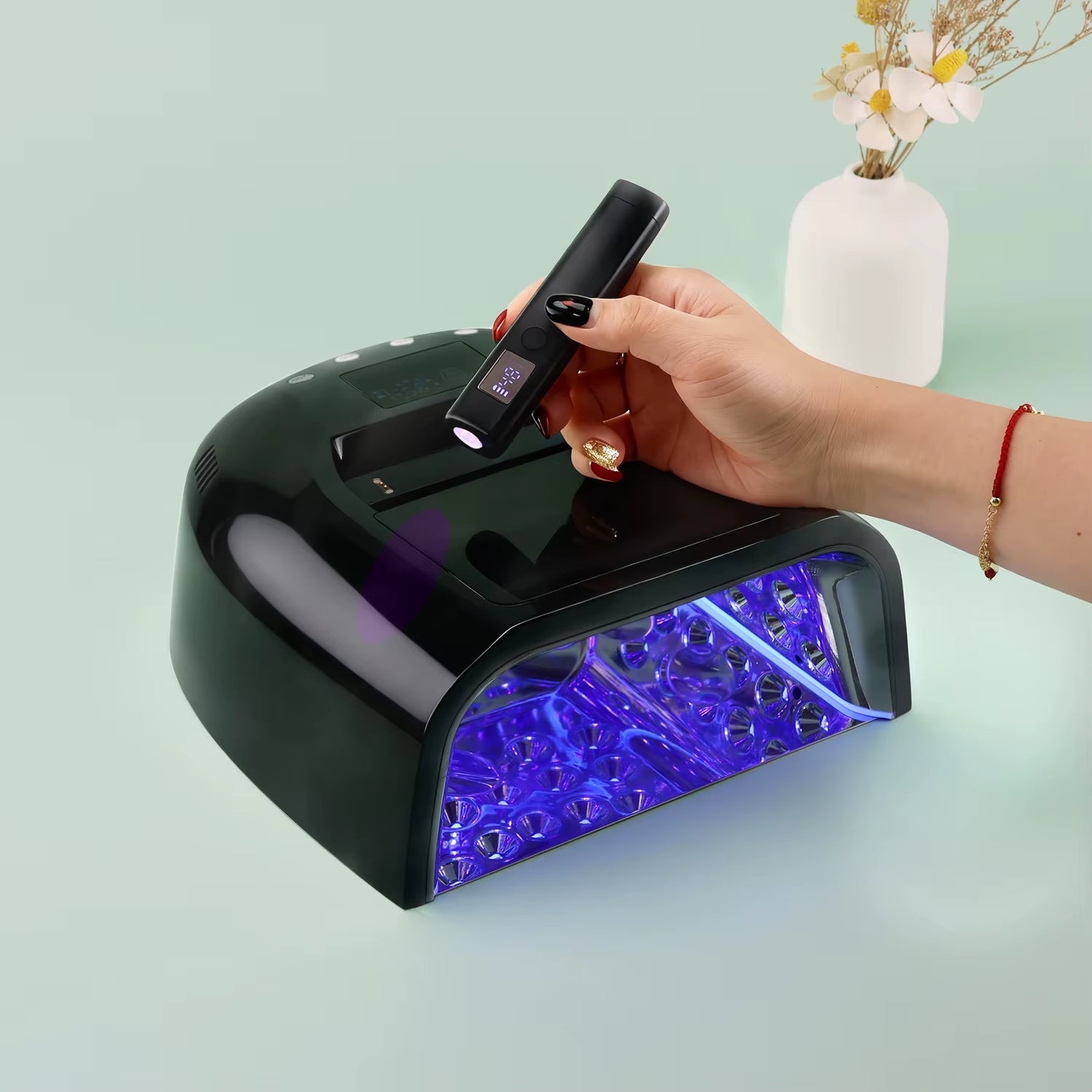 Gradient Purple High Power Cordless Nail Lamp 128W Hybrid Pro Cure Gel 2 1 Mini Tips Lamp Salon Use Nail Art Salon Tools