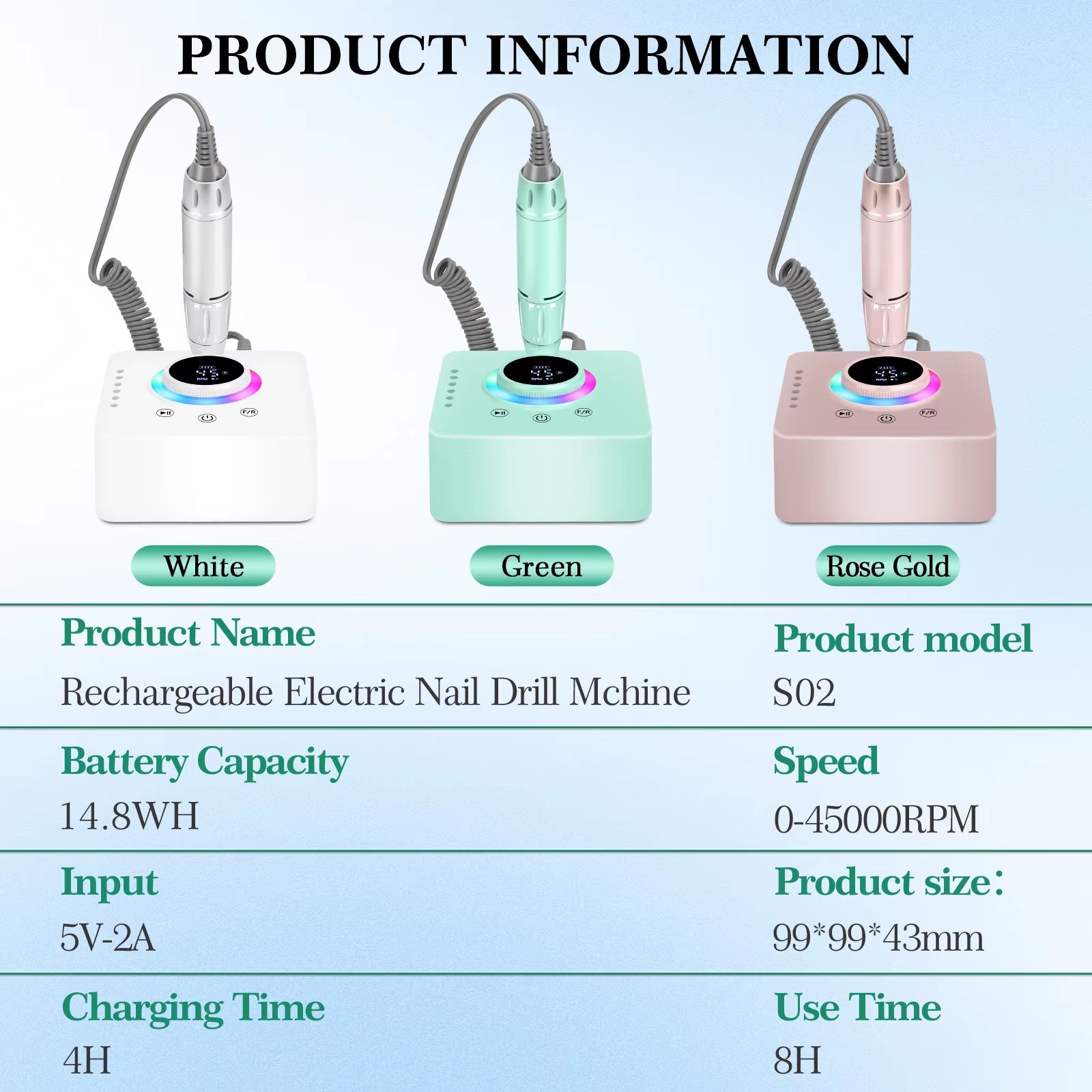 Customizable Logo Rechargeable 45000RPM Electric E-File Nail Drill Machine Plastic Manicure Compatible Nail Drill with Logo